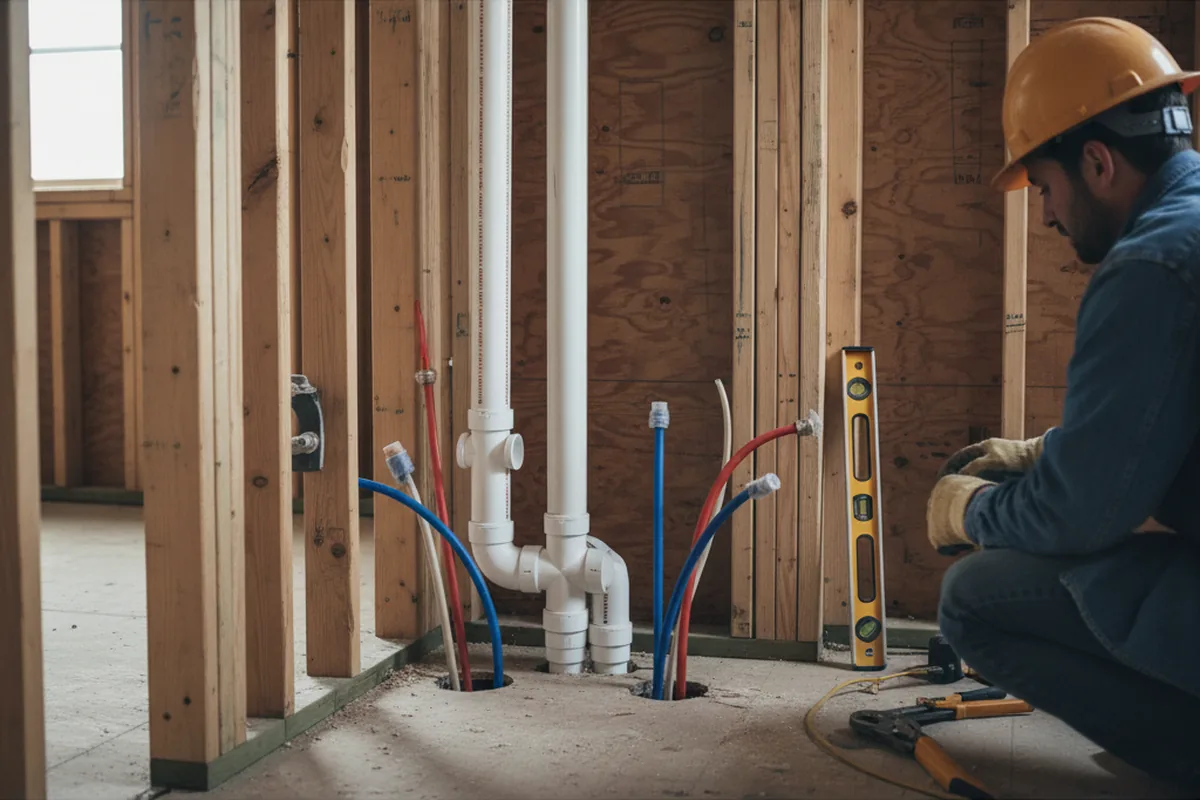 Drain and supply rough-in during Sump Pump Repair in Trade