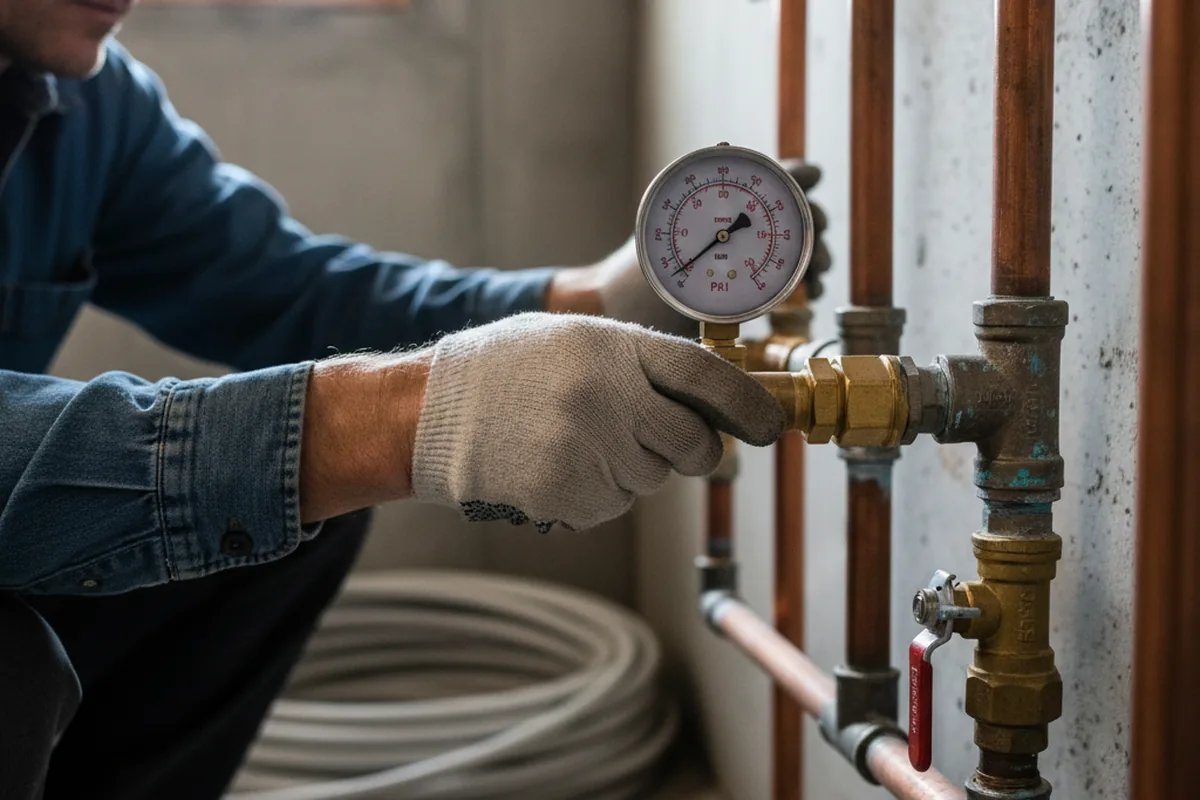 Pressure testing a repaired line during Water Line Repair in Trade